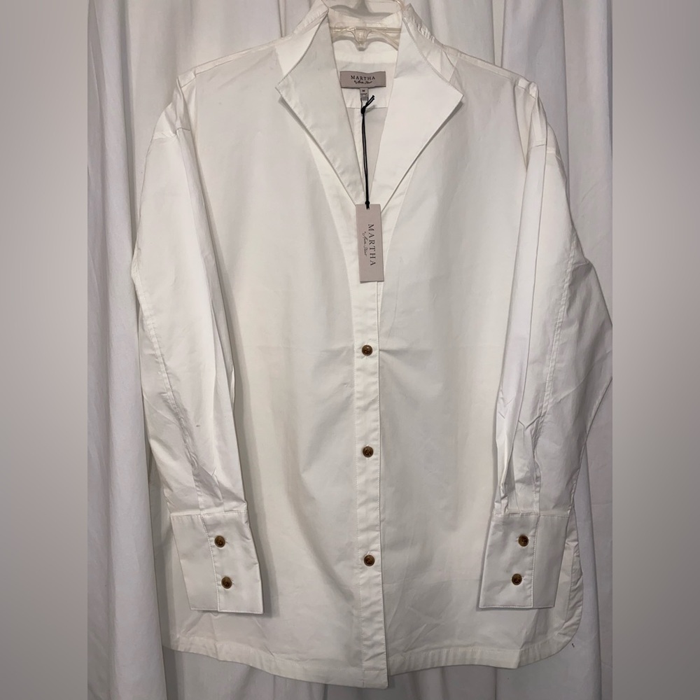 Martha by Martha Stewart White Poplin Relaxed Classic Shirt Sz M